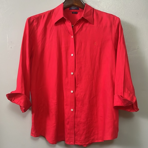 Chaps Tops - Chaps 100% Linen Pink 3/4 Sleeve Button Up Top Size Large